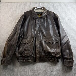 VTG Wilsons Adventure Bound Jacket Mens XL Leather Bomber Aviator Flyers Brown